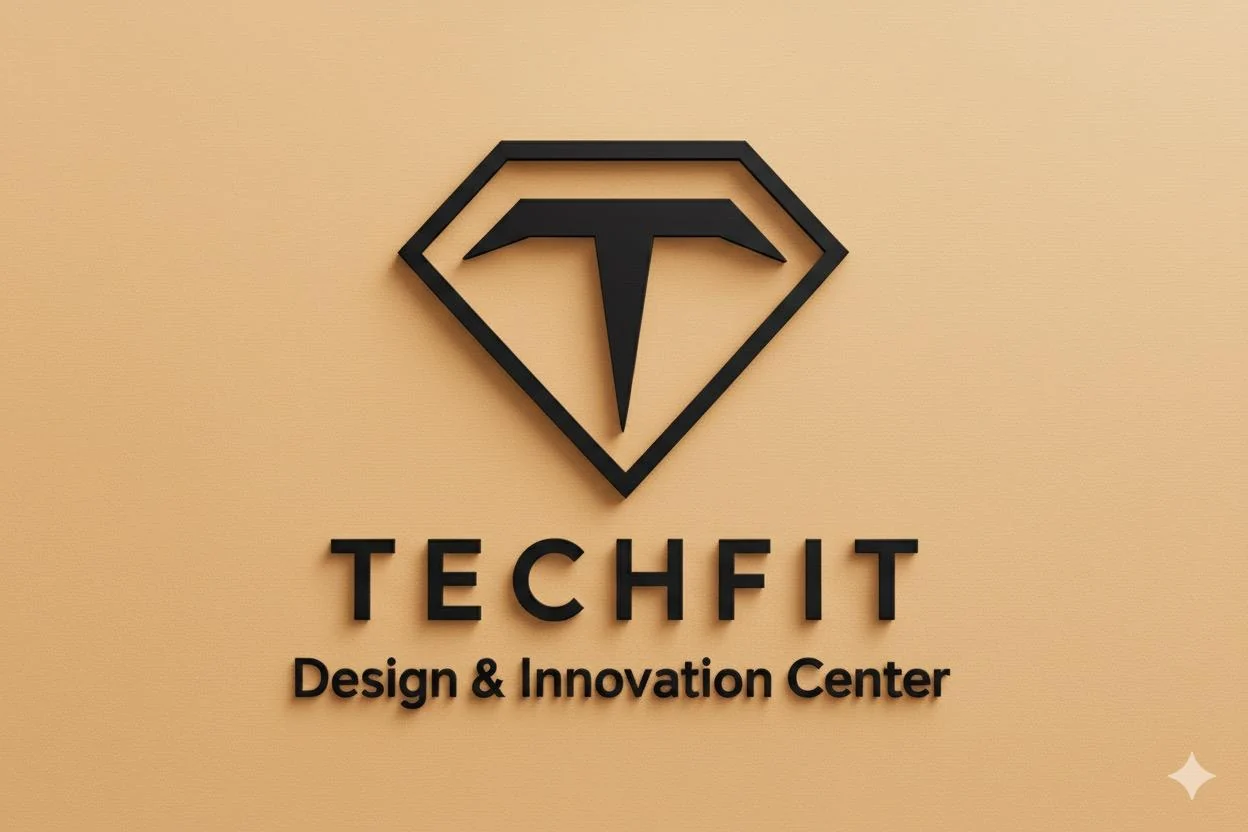 TechFit emblem on a warm gold background