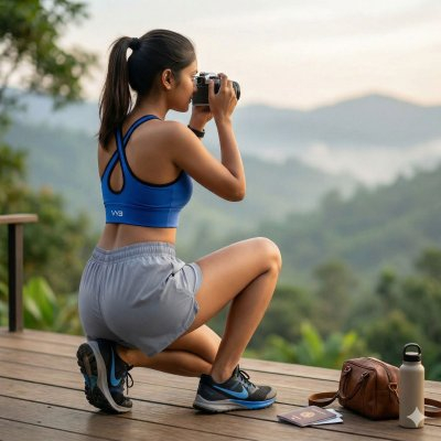 VYB cross-back sports bra in an outdoor setting